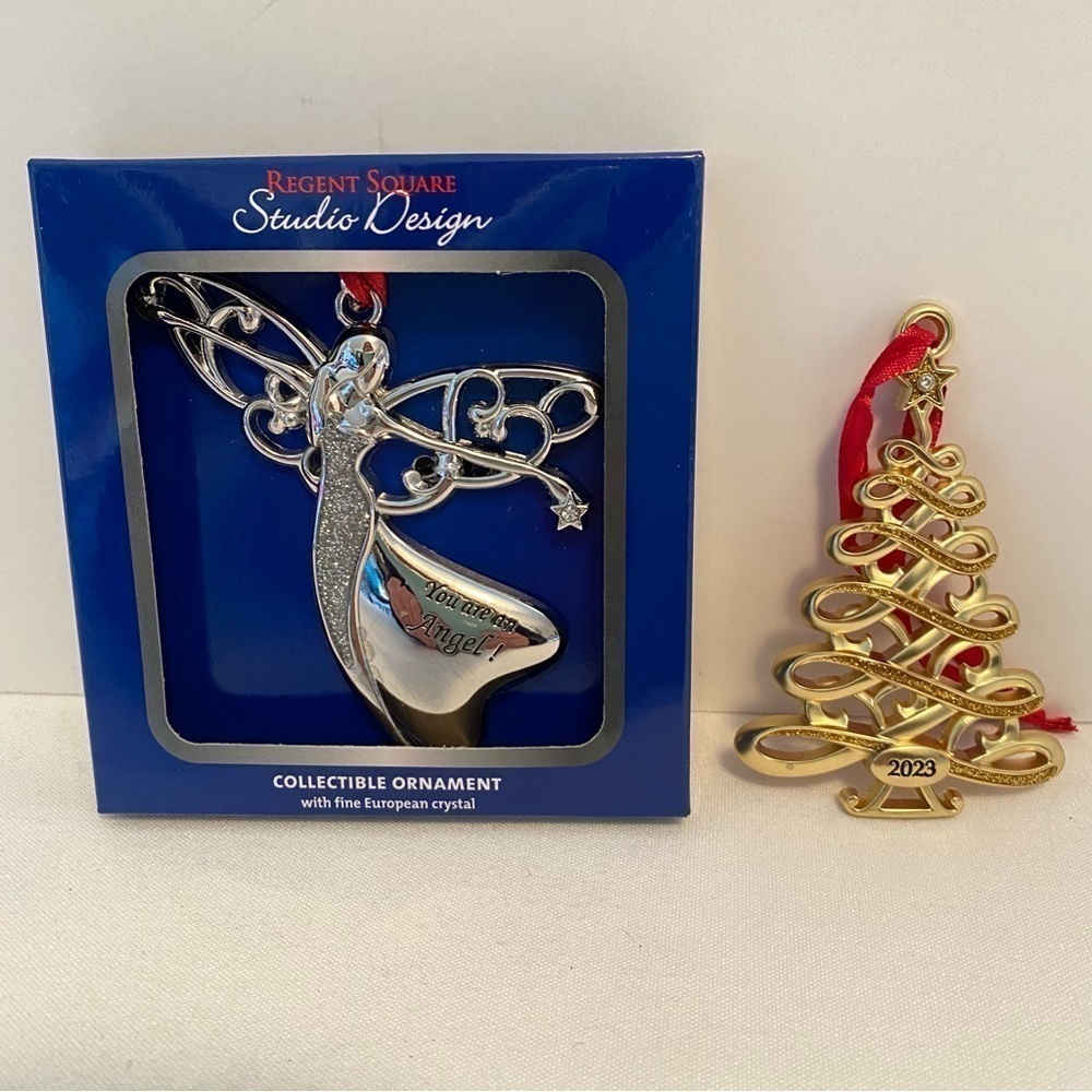 Regent Square Studio Design 2023 Angel & Christmas Tree 2 Ornaments New